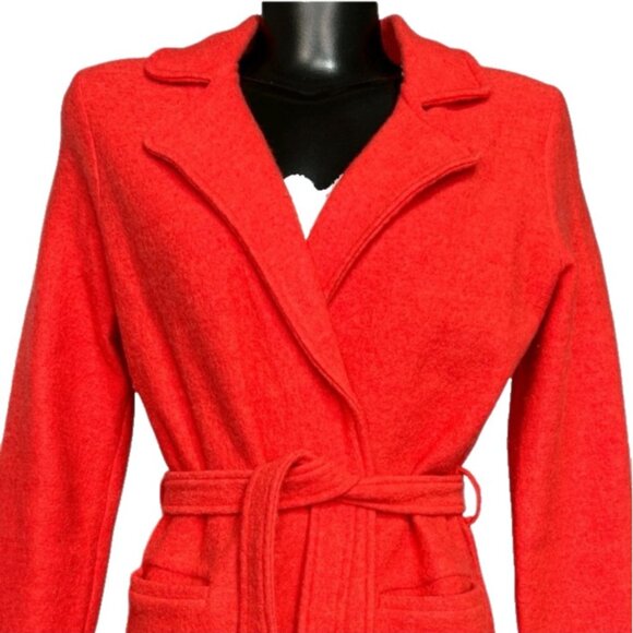 Sparrow Anthropologie 100% Wool Wrap Jacket Belted Cardigan Coatigan OrangeRed M - Picture 4 of 15